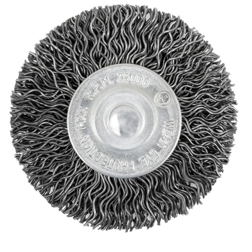 Brosse radiale &agrave; fils cr&ecirc;p&eacute;s mont&eacute; sur mandrin 105-2, 2", Fils ,02" Fastek