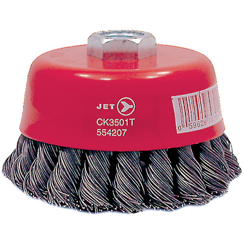 CK3501T High Performance Knot Twisted Cup Brush, 3-1/2" Dia., 0.02" Fill, 5/8"-11 Arbor, Steel Fastek