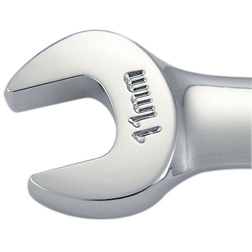 Non-Reversible Long Pattern Ratcheting Combination Wrench, 11 mm, Chrome Finish Fastek