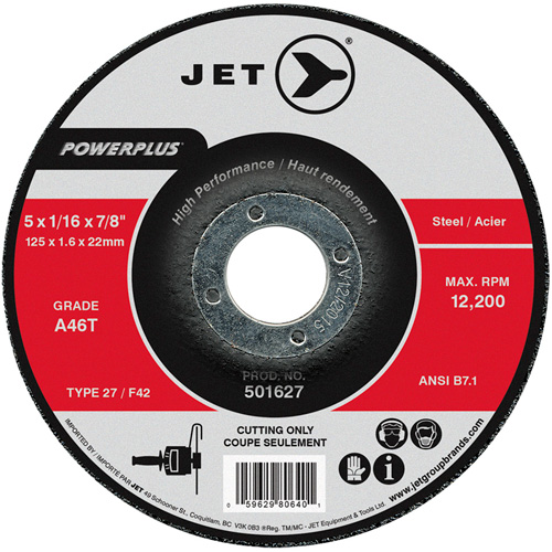 A46T PowerPlus Cut-Off Wheel, 5" x 1/16", 7/8" Arbor, Type 27, 12200 RPM Fastek