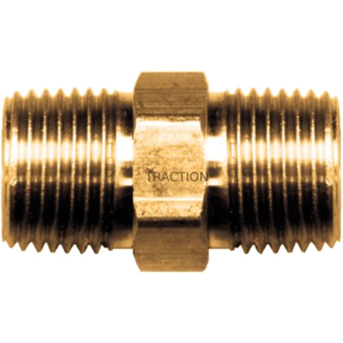 Hex Nipple, Brass, 3/8" x 1/4", NPT x NPT Fastek