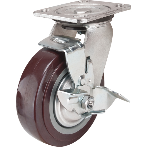 Caster, Swivel with Brake, 6" (152.4 mm), Polyurethane, 850 lbs. (385 kg.) Fastek