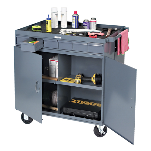 Heavy-Duty Two-Sided Mobile Work Station, 1200 lbs. Capacity, Steel, 34" x W, 34" x H, 24" D, All-Welded, 6 Drawers Fastek