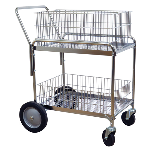 Wire Mesh Office Mail Cart, 200 lbs. Capacity, Chrome, 23-3/4" D x 33-1/2" L x 38-1/4" H, Chrome Plated Fastek
