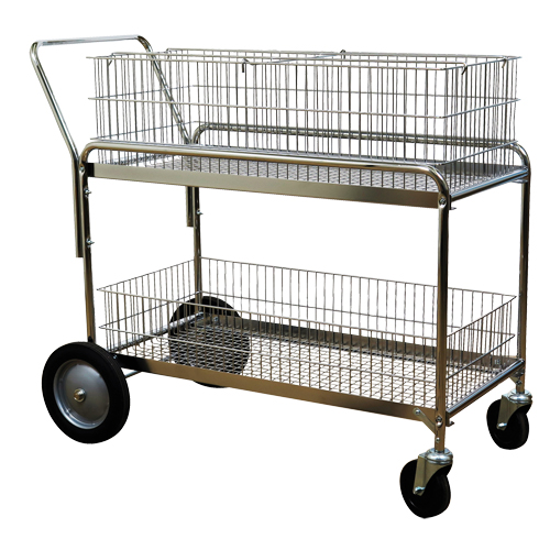 Wire Mesh Office Mail Cart, 250 lbs. Capacity, Chrome, 23-3/4" D x 43" L x 38-1/2" H, Chrome Plated Fastek