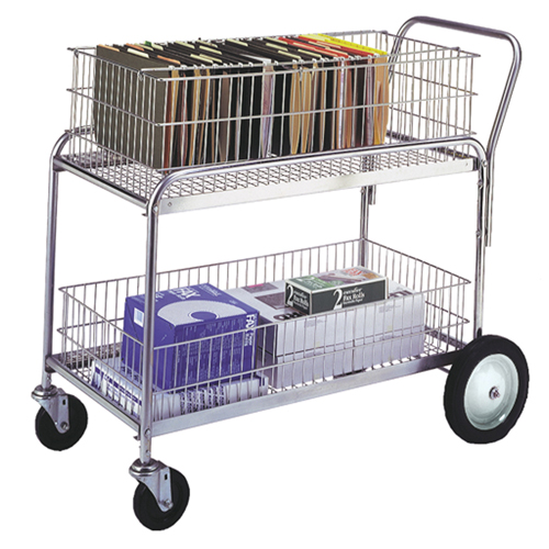 Wire Mesh Office Mail Cart, 250 lbs. Capacity, Chrome, 23-3/4" D x 43" L x 38-1/2" H, Chrome Plated Fastek