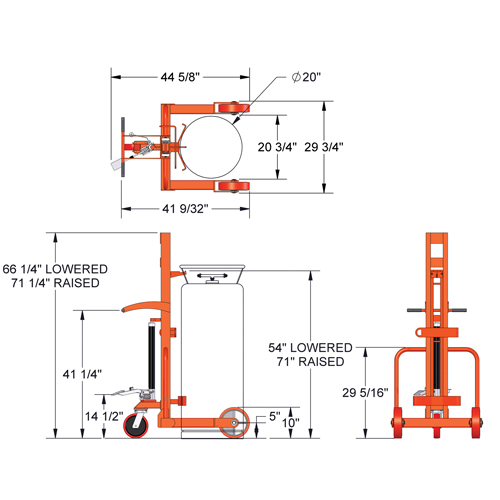 Grand chariot hydraulique HLCC pour bouteille de gaz liquide, Roues Polyur&eacute;thane, Base de 20" la x 20" p, 1000 lb Fastek