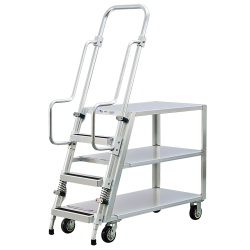 Aluminum Stock Picking Ladder Cart, Aluminum, 22" W x 51-1/2" D, 3 Shelves, 800 lbs. Capacity Fastek