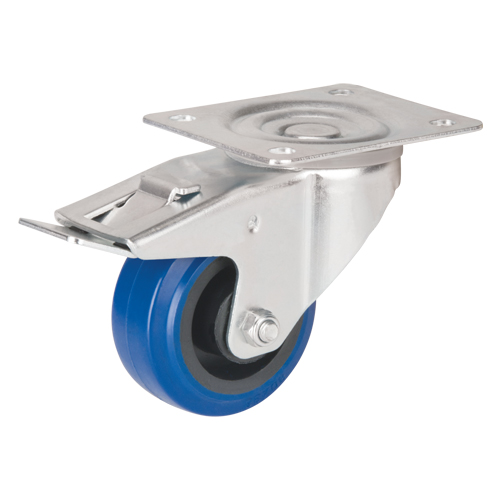 Blue Caster, Swivel with Brake, 3" (76 mm), Rubber, 285 lbs. (129 kg.) Fastek
