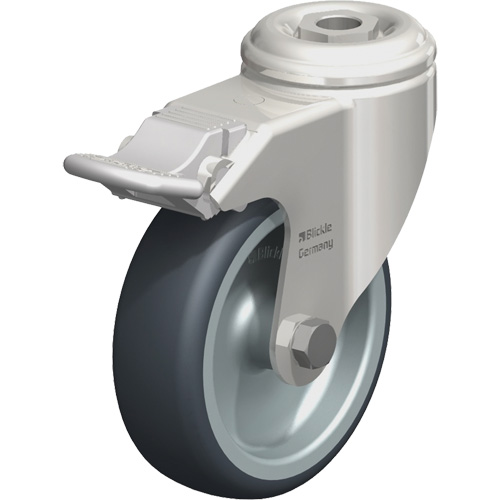Stainless Steel Thermoplastic Elastomer Caster, Swivel with Brake, 4" (102 mm) Dia., 240 lbs. (108 kg.) Capacity Fastek