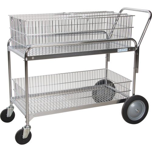 Wire Mesh Office Mail Cart, 250 lbs. Capacity, Chrome, 23" D x 42" L x 38" H, Chrome Plated Fastek