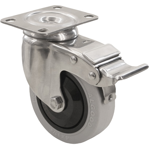 2309 Caster with Double Locking Brake, Swivel with Brake, 4" (101.6 mm), Envirothane Grey, 350 lbs. (158.8 kg.) Fastek