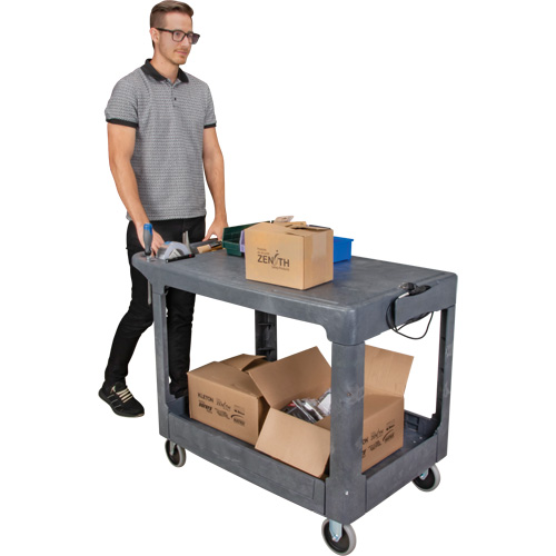 Chariot utilitaire pour l'entretien avec tablette plate, 2 tiers, 25-1/4" x 32-1/4" x 44", Capacit&eacute; 550 lb Fastek