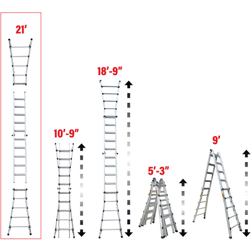 Telescoping Multi-Position Ladder, Aluminum, 300 lbs., CSA Grade 1A Fastek