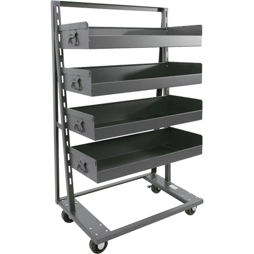 Single-Sided Heavy Duty A-Frame Cart with 4 Large Lipped Trays, 38" x 25" x 63", 2500 lbs. Capacity Fastek