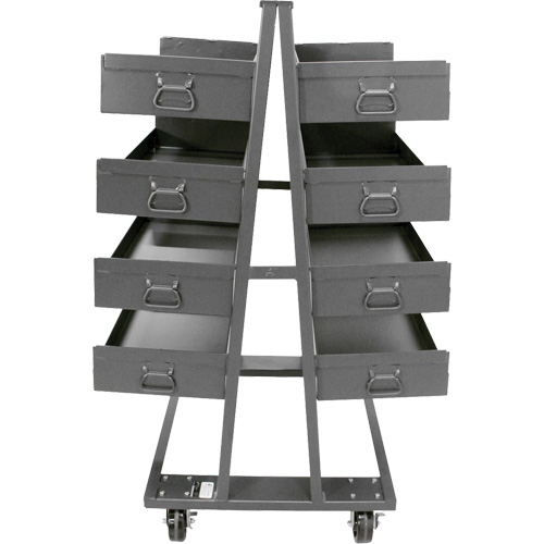 Double-Sided Heavy Duty A-Frame Cart with 8 Large Lipped Trays, 38" x 30" x 63", 2500 lbs. Capacity Fastek