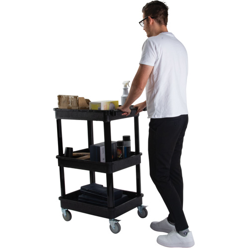 Utility Cart with Deep Lip Shelf, 3 Tiers, 19" x 39-1/2" x 28-1/4", 330 lbs. Capacity Fastek