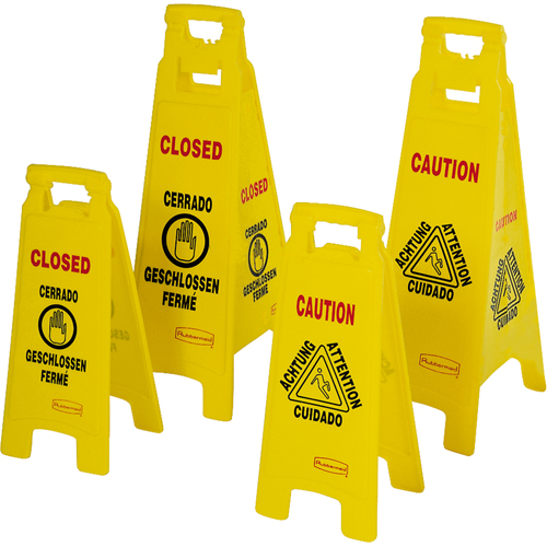 Wet Floor Safety Signs, Quadrilingual with Pictogram Fastek