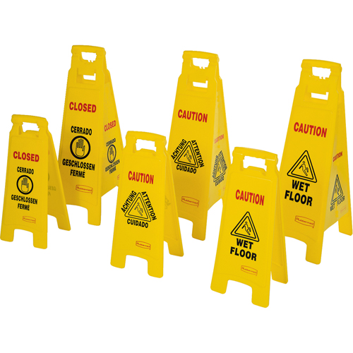 Wet Floor Safety Signs, Quadrilingual with Pictogram Fastek