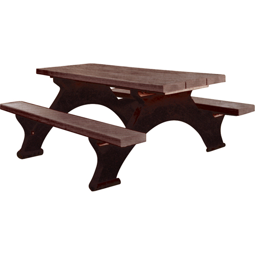 Recycled Plastic Picnic Tables, 8' L x 61-1/2" W, Brown Fastek