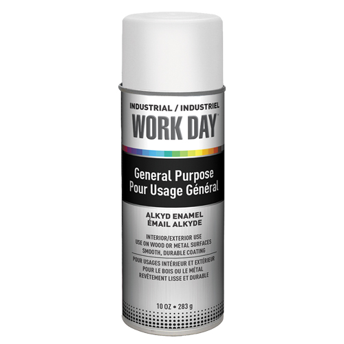 Peinture industrielle Work Day, Blanc, Tr&egrave;s mat, 10 oz, Canette a&eacute;rosol Fastek