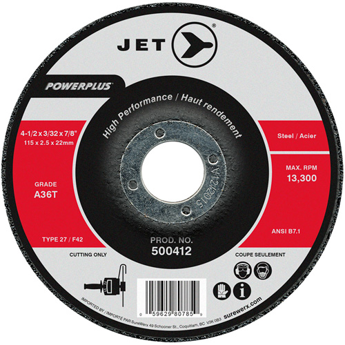 Meule &agrave; tronçonner Power Abrasive A36T, 4-1/2" x 3/32", Arbre de 7/8", Type T27, 13 300 Tr/min Fastek