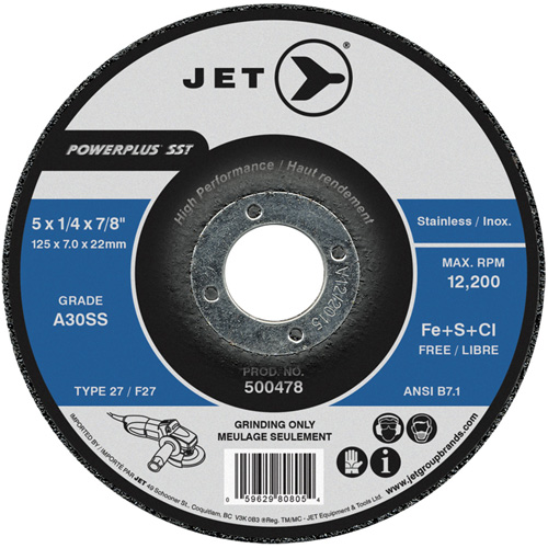A30SS Powerplus SST Grinding Wheel, 5" x 1/4", 7/8" Arbor, Type T27 Fastek
