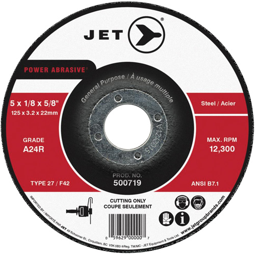 Power Abrasive Cut-Off Wheel, 4-1/2" x 1/8", 7/8" Arbor, Type 27, 13300 RPM Fastek