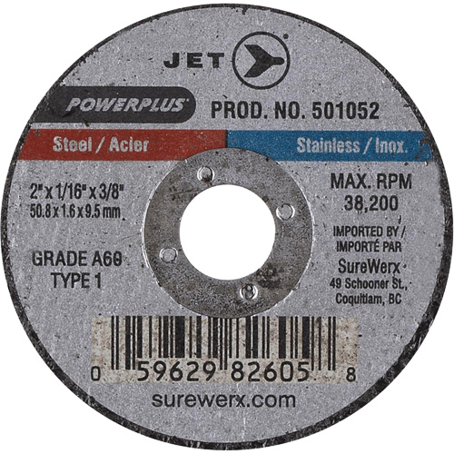 POWERPLUS Cut-Off Wheel, 2" x 1/16", 3/8" Arbor, Type 1, 38200 RPM Fastek