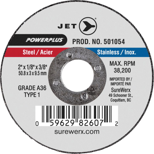 A36 POWERPLUS Cut-Off Wheel, 2" x 1/8", 3/8" Arbor, Type 1, 38200 RPM Fastek