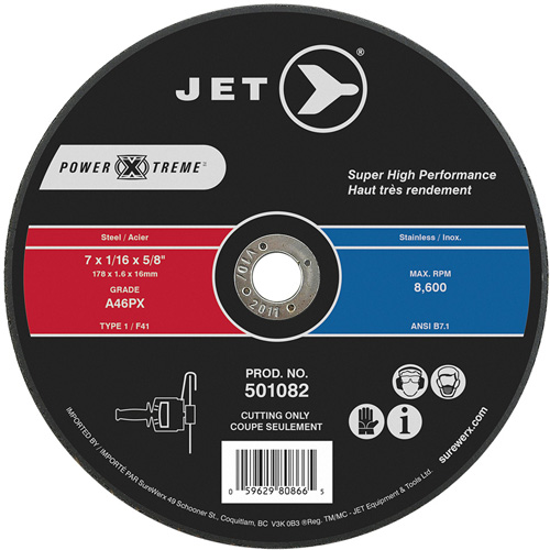 POWER-XTREME Cut-Off Wheel, 7" x 1/16", 5/8" Arbor, Type 1, 8600 RPM Fastek
