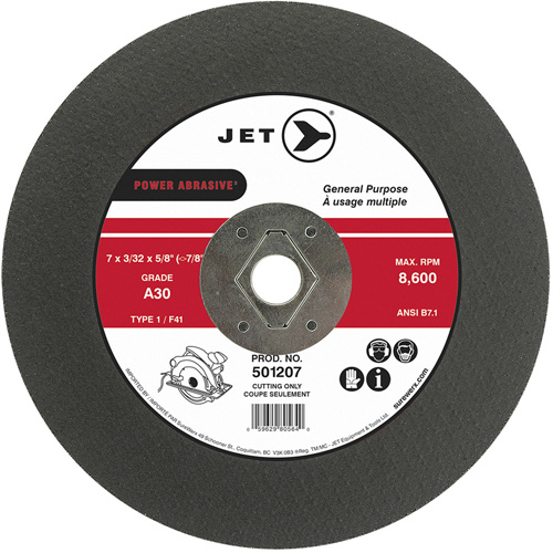 Power Abrasive Cut-Off Wheel, 7" x 3/32", 5/8" Arbor, Type 1, 8600 RPM Fastek