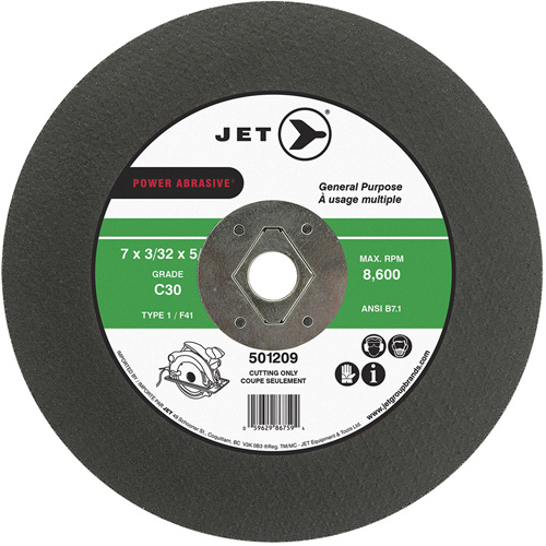 Meule &agrave; tronçonner Power Abrasive C30, 7" x 0,094", Arbre de 5/8", Type T1, 8600 Tr/min Fastek