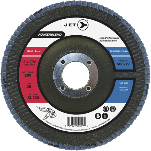 POWERBLEND Flap Disc, 5" x 7/8", Type 29, Z40 Grit, Zirconia Alumina Fastek