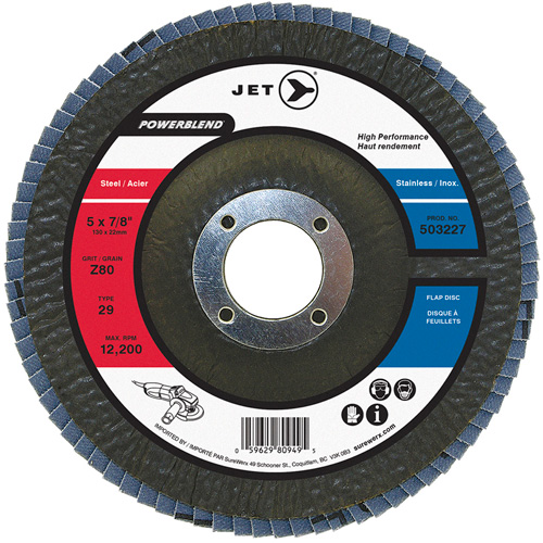 POWERBLEND Flap Disc, 5" x 7/8", Type 29, Z80 Grit, Zirconia Alumina Fastek
