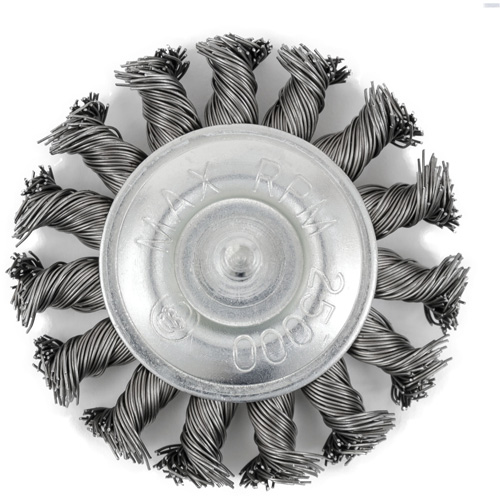 Brosse radiale &agrave; fils nou&eacute;s torsad&eacute;s mont&eacute; sur mandrin EKR275-20, 3", Fils ,02", Tige 1/4" Fastek