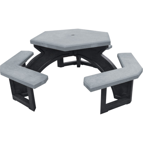 Recycled Plastic Hexagon Picnic Tables, 78" L x 78" W, Grey Fastek