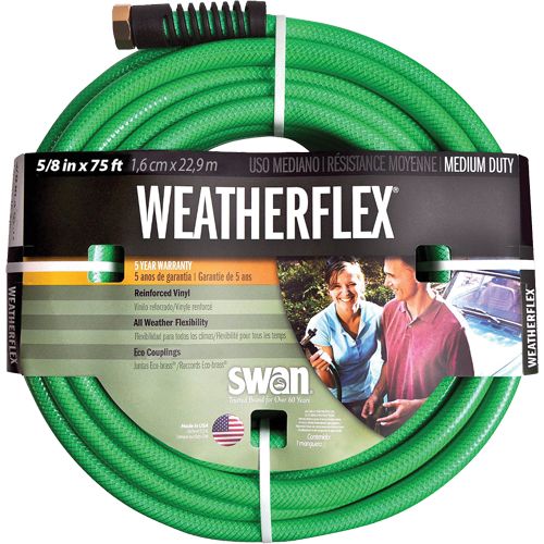 Weatherflex Medium Duty Garden Hoses, Vinyl, 5/8" dia. x 75' Fastek