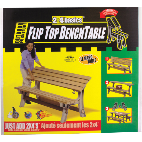 Basics&reg; Flip Top Park Bench / Table, Plastic, 96" L x 26" W x 34" H, Sand Fastek
