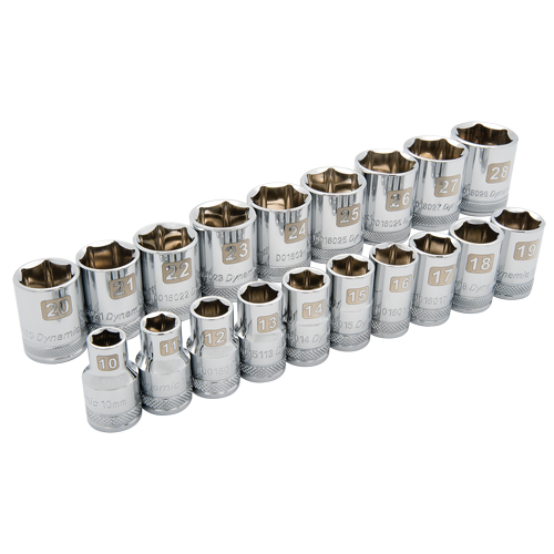 Jeu de douilles m&eacute;triques, 19 Mcx, Prise de 1/2" Fastek