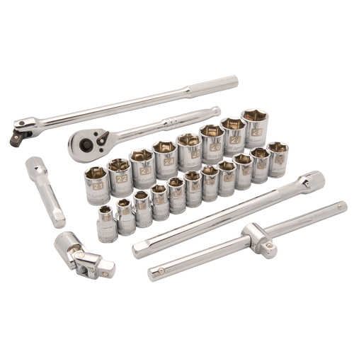 Jeu de douilles m&eacute;triques, 25 Mcx, Prise de 1/2" Fastek