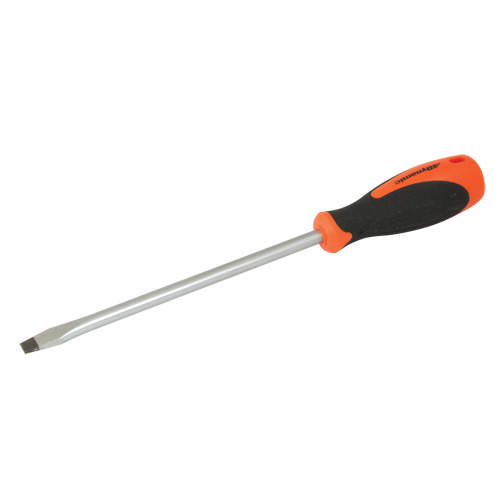 Slotted Screwdriver, 3/8" Tip, Round, 12-5/8" L, Cushion Grip Handle Fastek