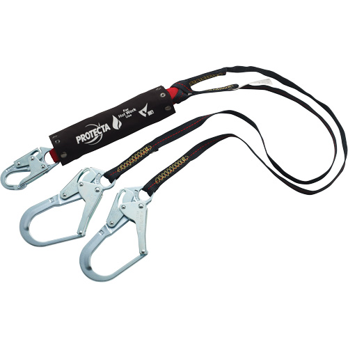 PRO Shock-Absorbing Lanyard, 6', Rebar Hook Center, Snap Hook Leg Ends, Kevlar&reg; Fastek