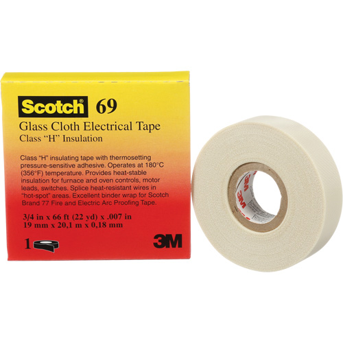 Scotch&reg; Glass Cloth Tape, 19 mm (3/4") W x 20 m (66') L, 7 mils, White Fastek