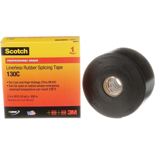 Scotch&reg; Professional Grade Linerless Rubber Splicing Tape, 50.8 mm (2") W x 9 m (30') L, 30 mils, Black Fastek