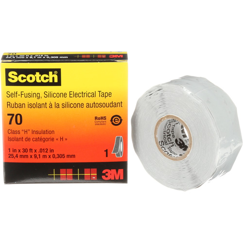 Scotch&reg; Self-Fusing Silicone Rubber Electrical Tape, 25.4 mm (1") x 9 m (30'), Grey, 12 mils Fastek