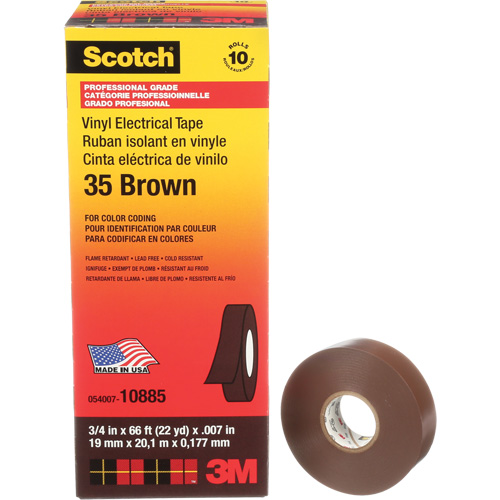 Scotch&reg; Vinyl Colour Coding Electrical Tape, 19 mm (3/4") W x 20 m (66') L, 7 mils, Brown Fastek