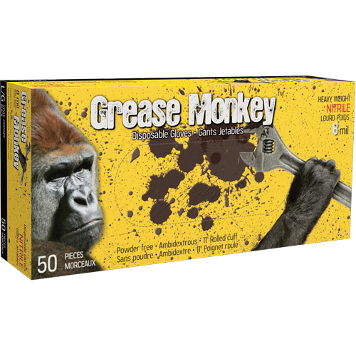Grease Monkey&reg; Gloves, Large, Nitrile, 8-mil, Powder-Free, Black Fastek