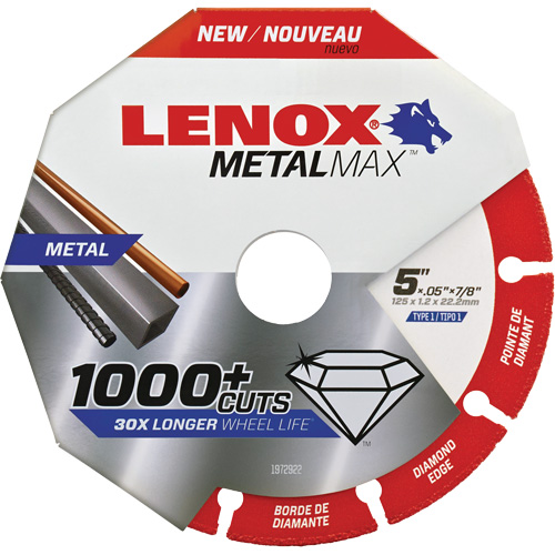 Meule de tronçonnage des m&eacute;taux MetalMax, 5" x 0,05", Arbre de 7/8", Type 1, Losange, 12 200 Tr/min Fastek