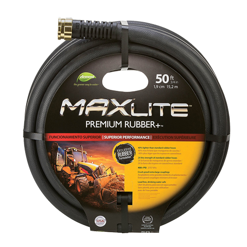 MAXLite Water Hose, Rubber, 3/4" dia. x 50' L Fastek